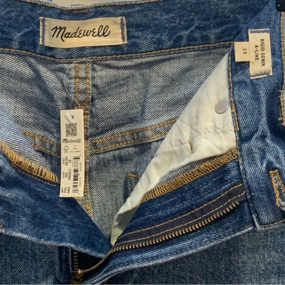 NWT Madewell Denim Dolphin-Hem Rigid Denim A-Line Blue Jean Mini Skirt 28 $79.50 - Picture 8 of 12